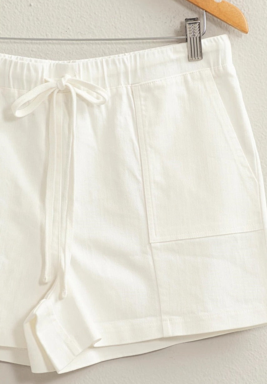 White Lightweight Denim Drawstring Shorts