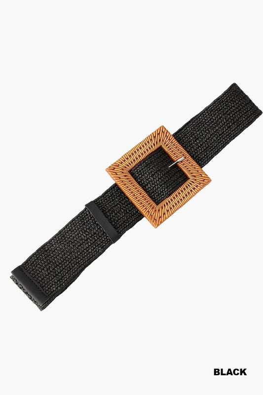 Wanderlust Boho Adjustable Buckle Belt in Black with Camel Buckle.