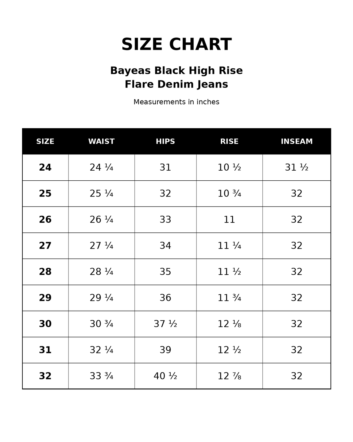 Size chart