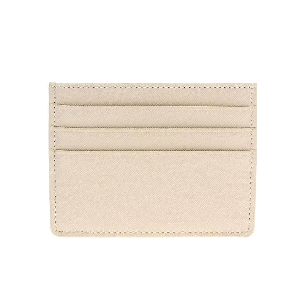 Pastel slim vegan leather wallet with multiple card slots, shown in Beige.