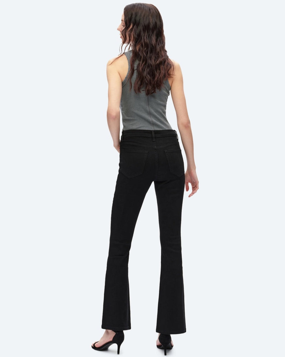 Mid-Rise Super Stretch Bootcut Jeans in Black