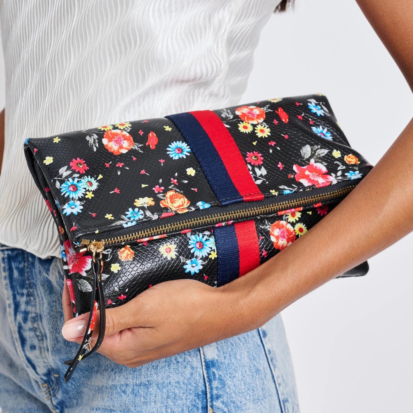 Jules Vegan Leather Stripe Clutch