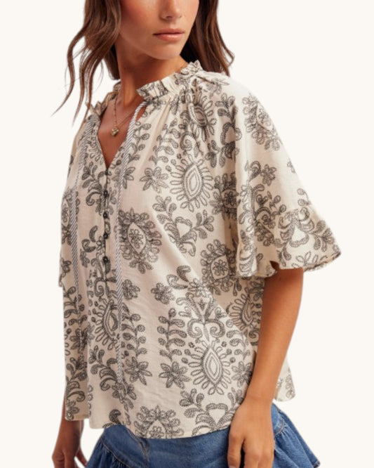 Vintage Ink Floral Top