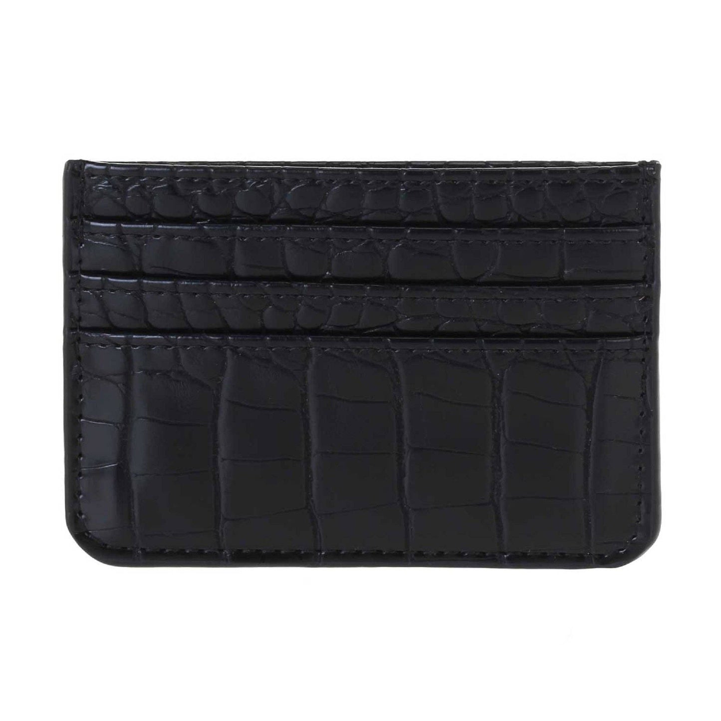 Black Crocodile embossed slim vegan leather wallet with 4 card slots.