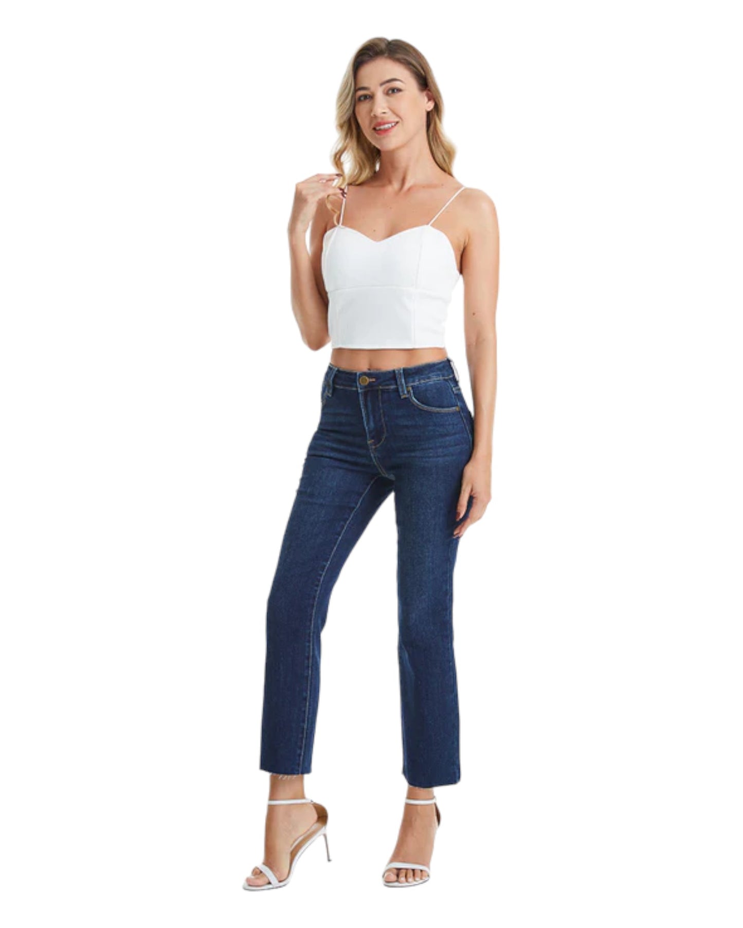 Mid Rise Stretch Crop Jean (Dark Blue)