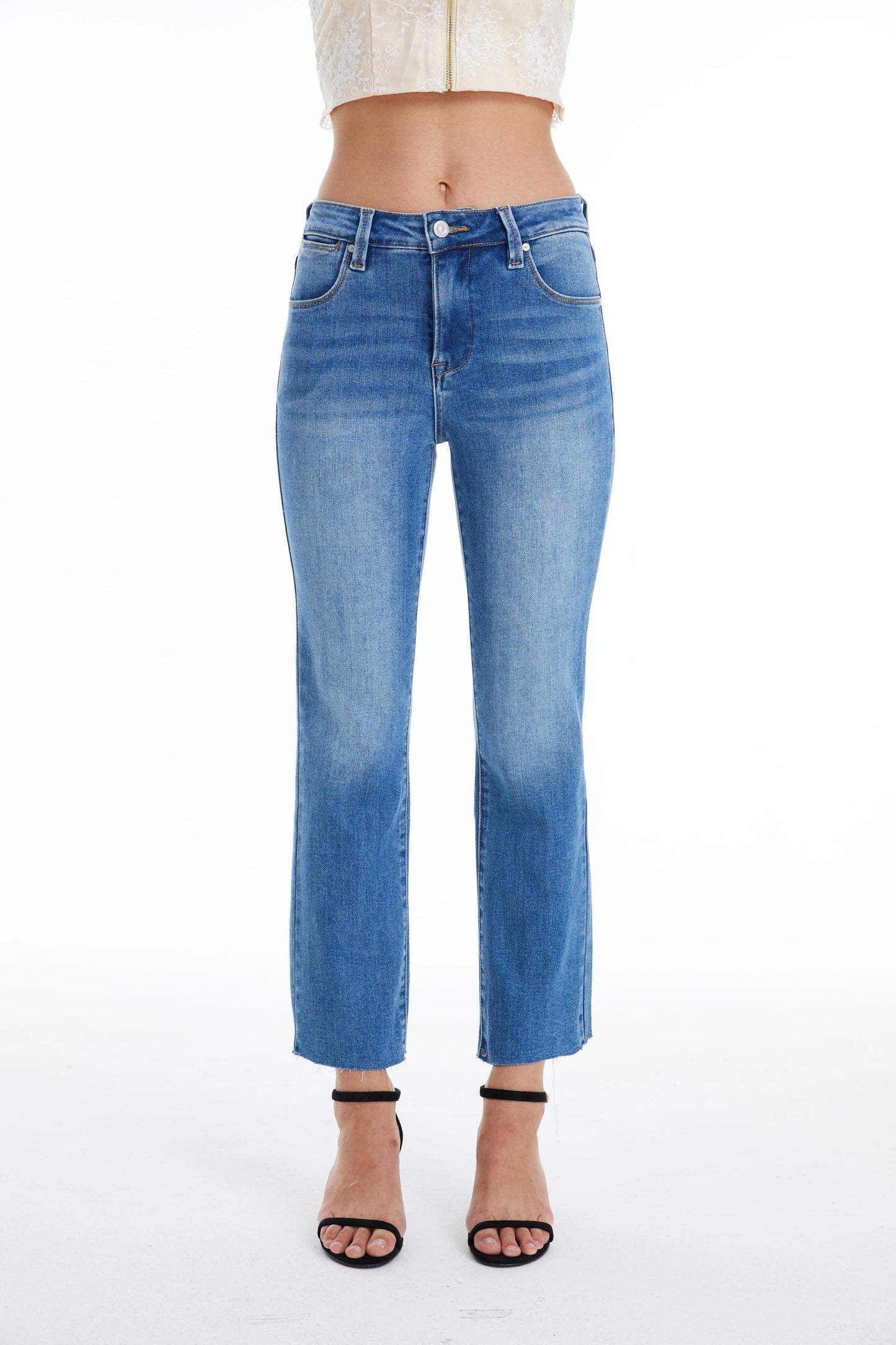 Mid Rise Stretch Crop Jean (Medium Blue)