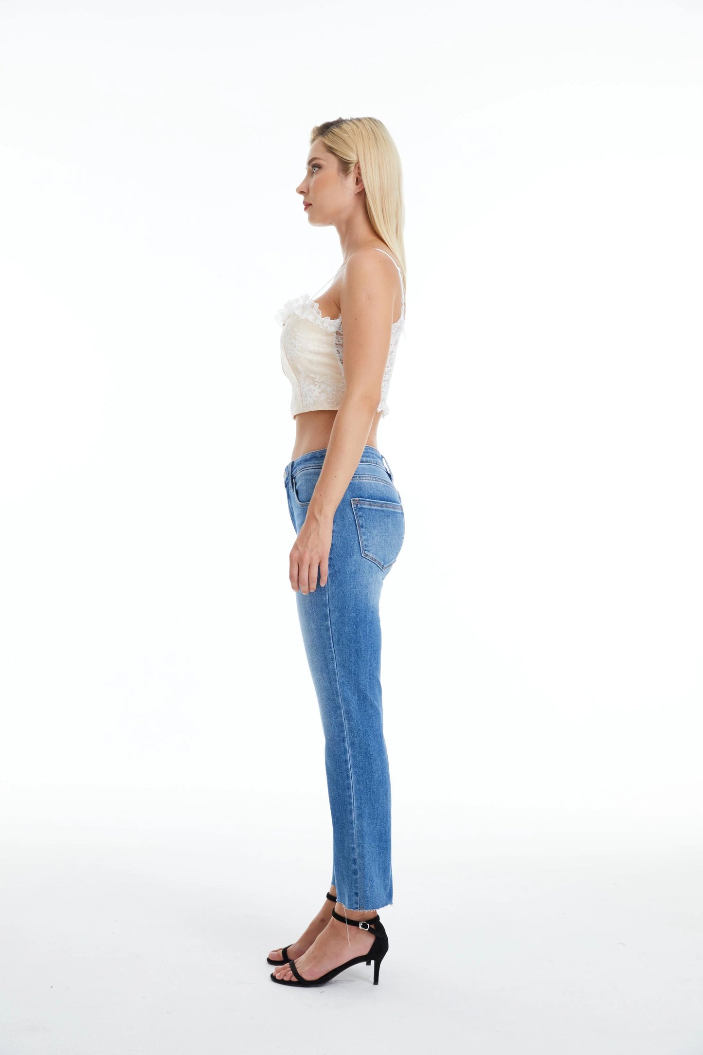 Mid Rise Stretch Crop Jean (Medium Blue)
