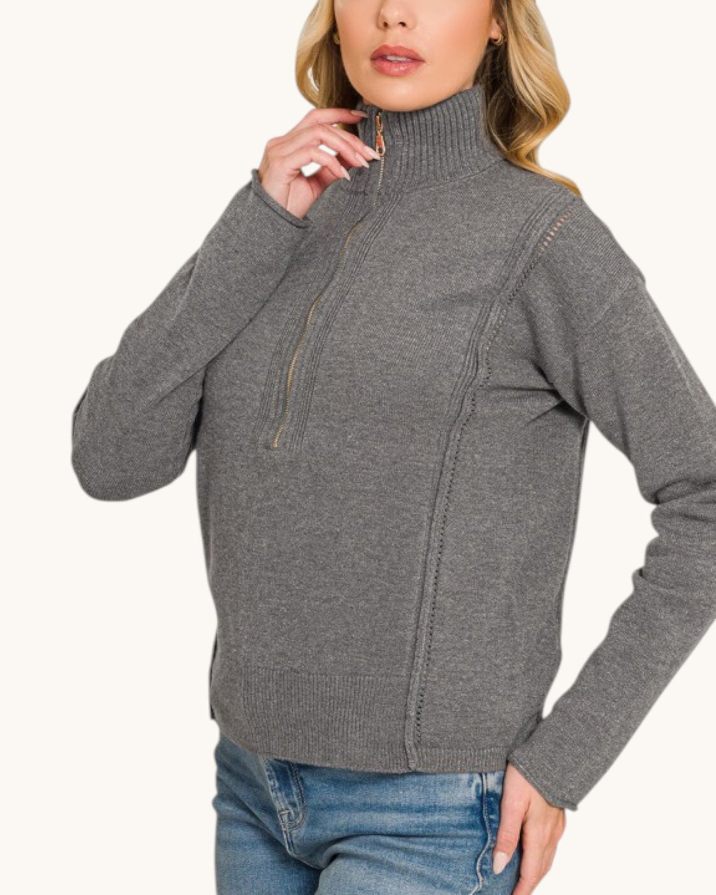 Grey Area 1/2 Zip Pullover Sweater