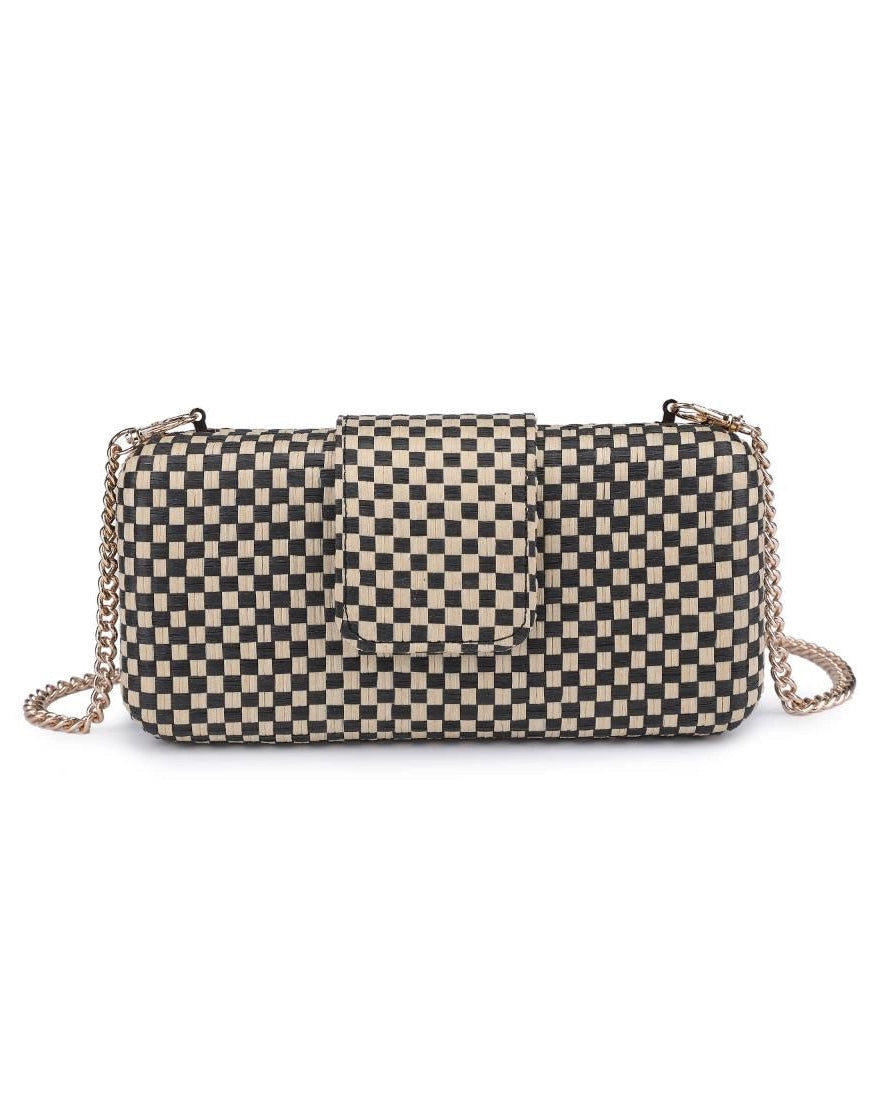 Michelle Black and Natural Checkered Clutch
