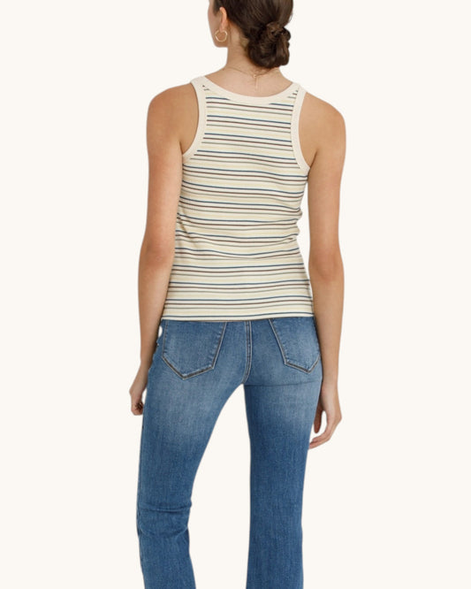 Back view of the Daytrip Multi-Color Striped Ribbed Tank Top.