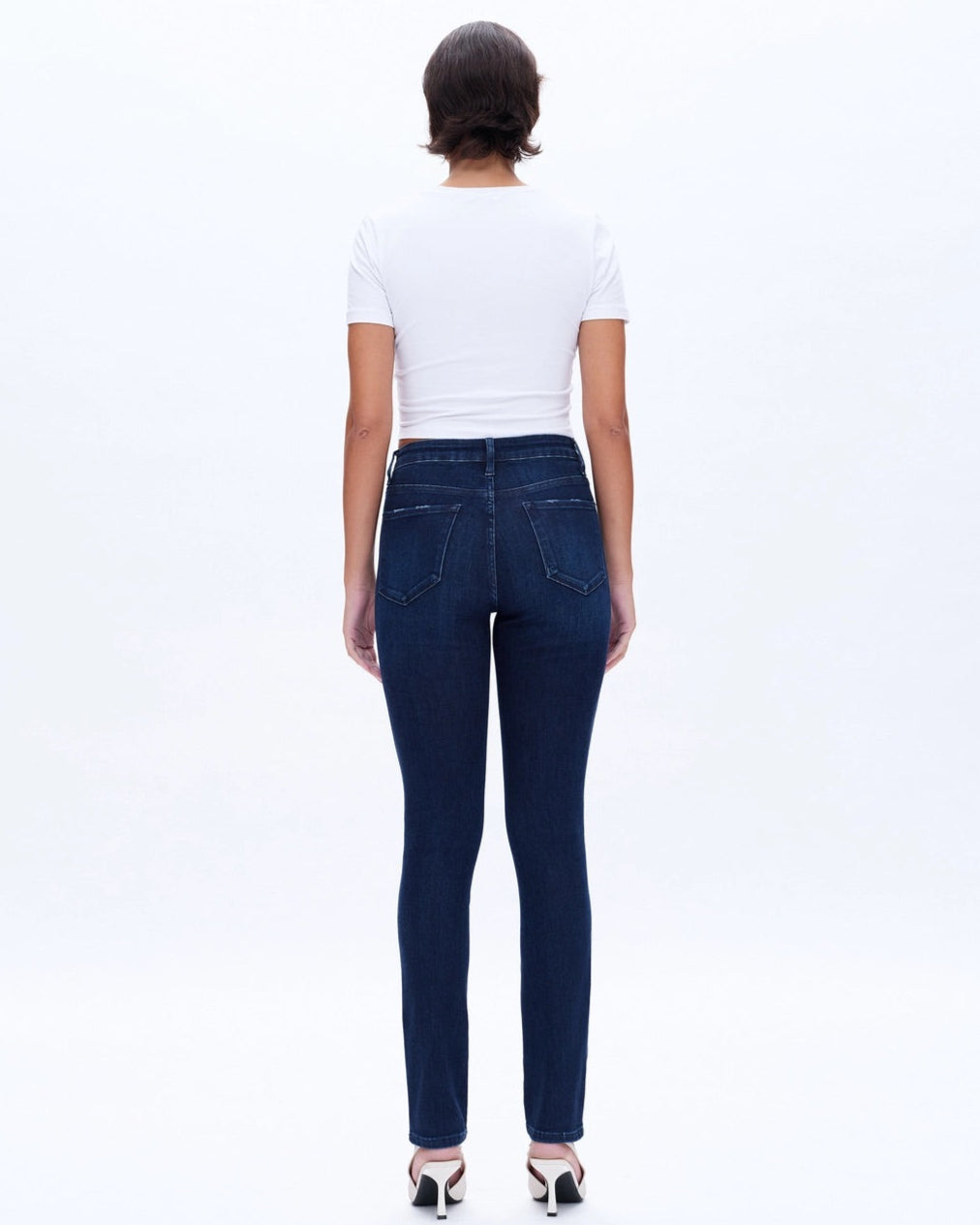 Slim and Straight Super Stretch Mid-Rise Jeans in Deep Sea Blue