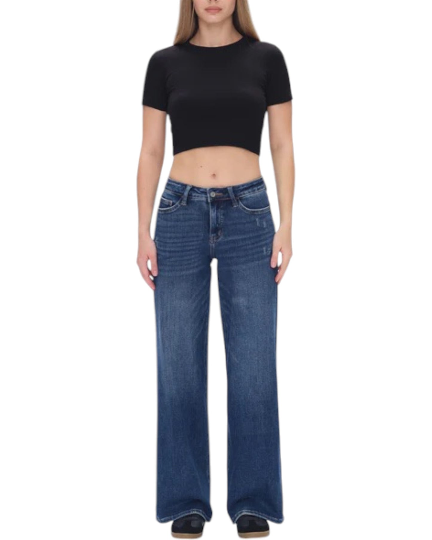 Easy Fit Mid Rise Wide Leg Jeans (Dark Blue)