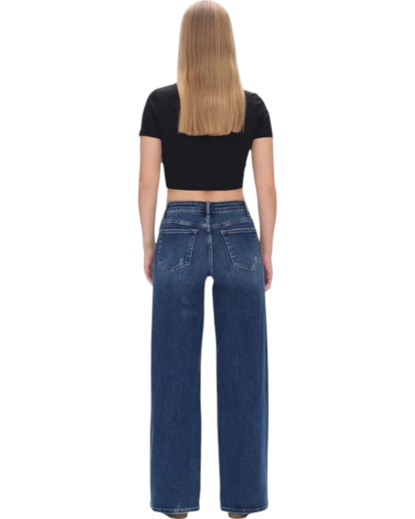 Easy Fit Mid Rise Wide Leg Jeans (Dark Blue)