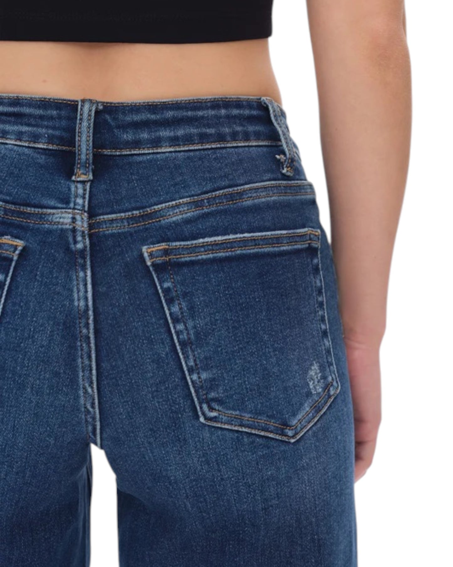 Easy Fit Mid Rise Wide Leg Jeans (Dark Blue)