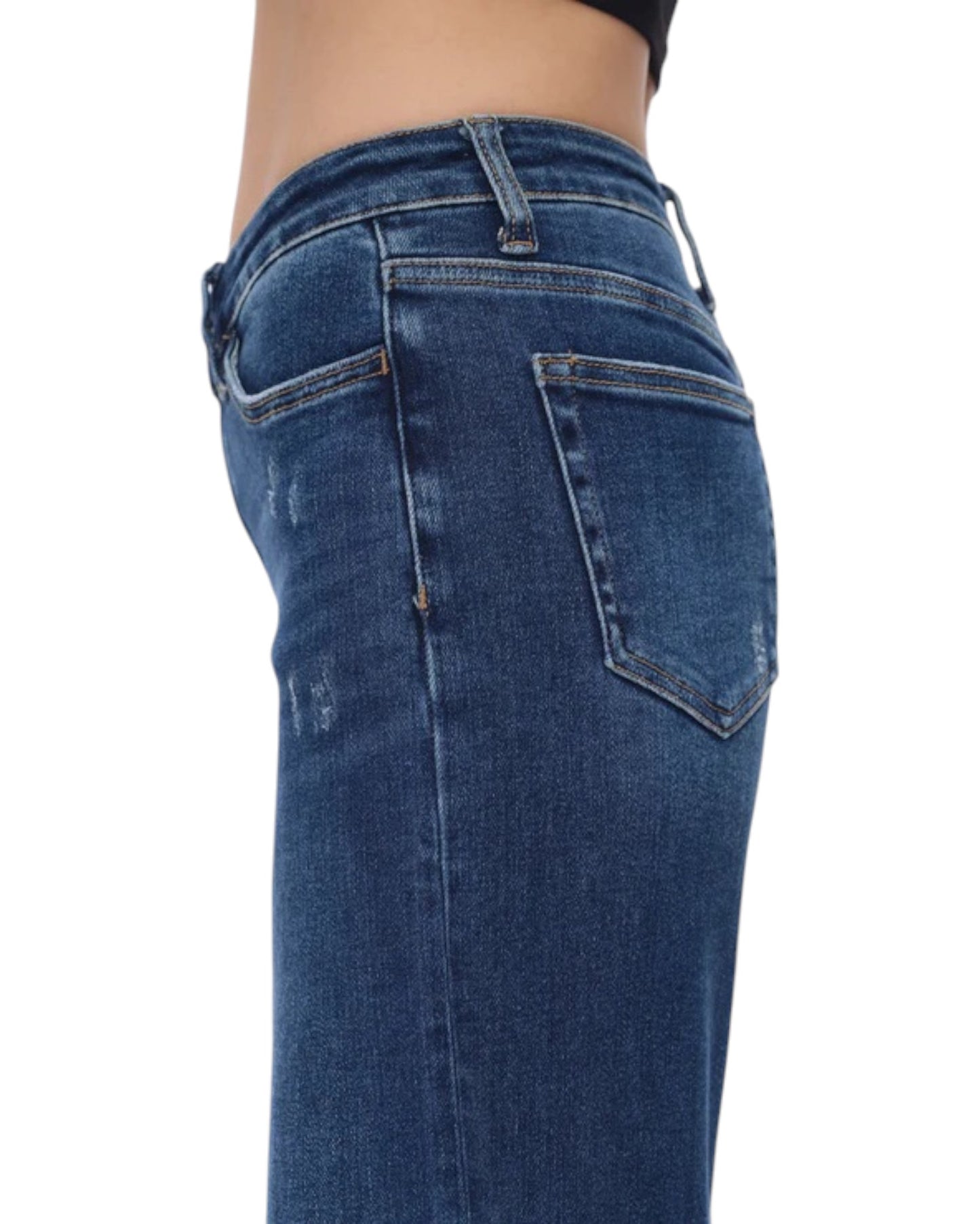 Easy Fit Mid Rise Wide Leg Jeans (Dark Blue)