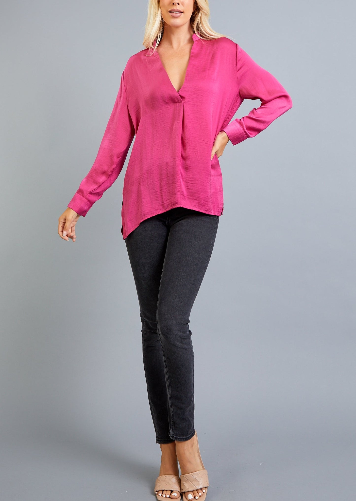 Magenta Long Sleeve Silky Tunic Top