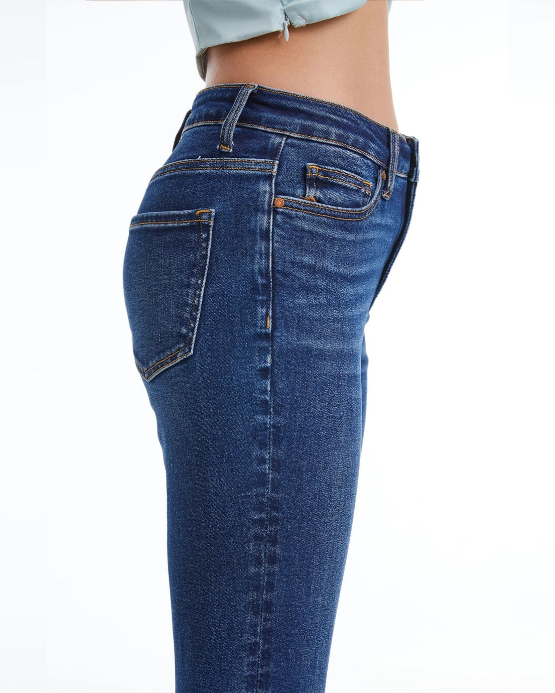 High-Rise Super Stretch Bootcut Jeans in Deep Sea Dark Blue