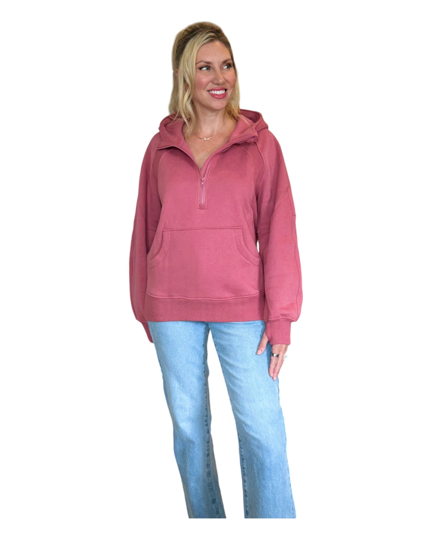 Stay Cozy Berry Half Zip Hoodie Sweatshirt