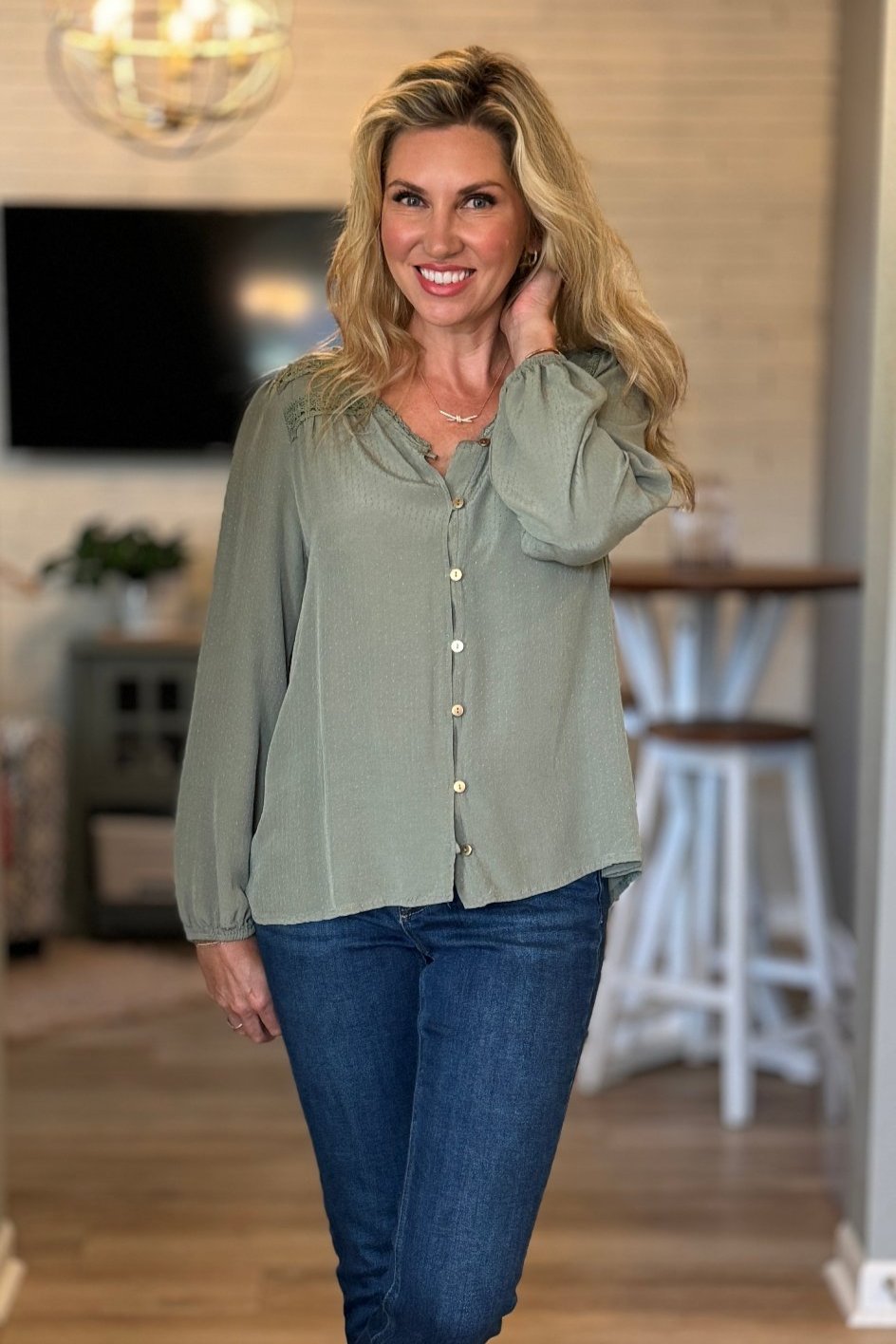 Tranquil Jade Embroidered Peasant Blouse