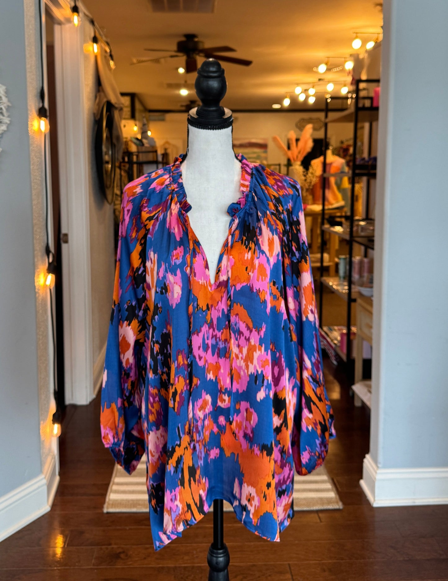 Curvy Multi-Color Tie Up Blouse