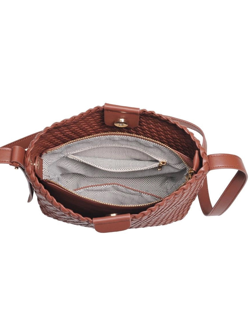 Isadora Chocolate Woven Bucket Bag