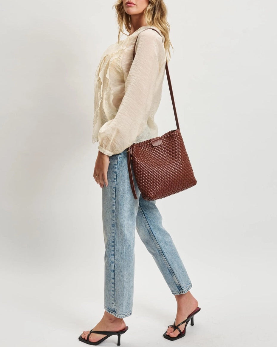Isadora Chocolate Woven Bucket Bag