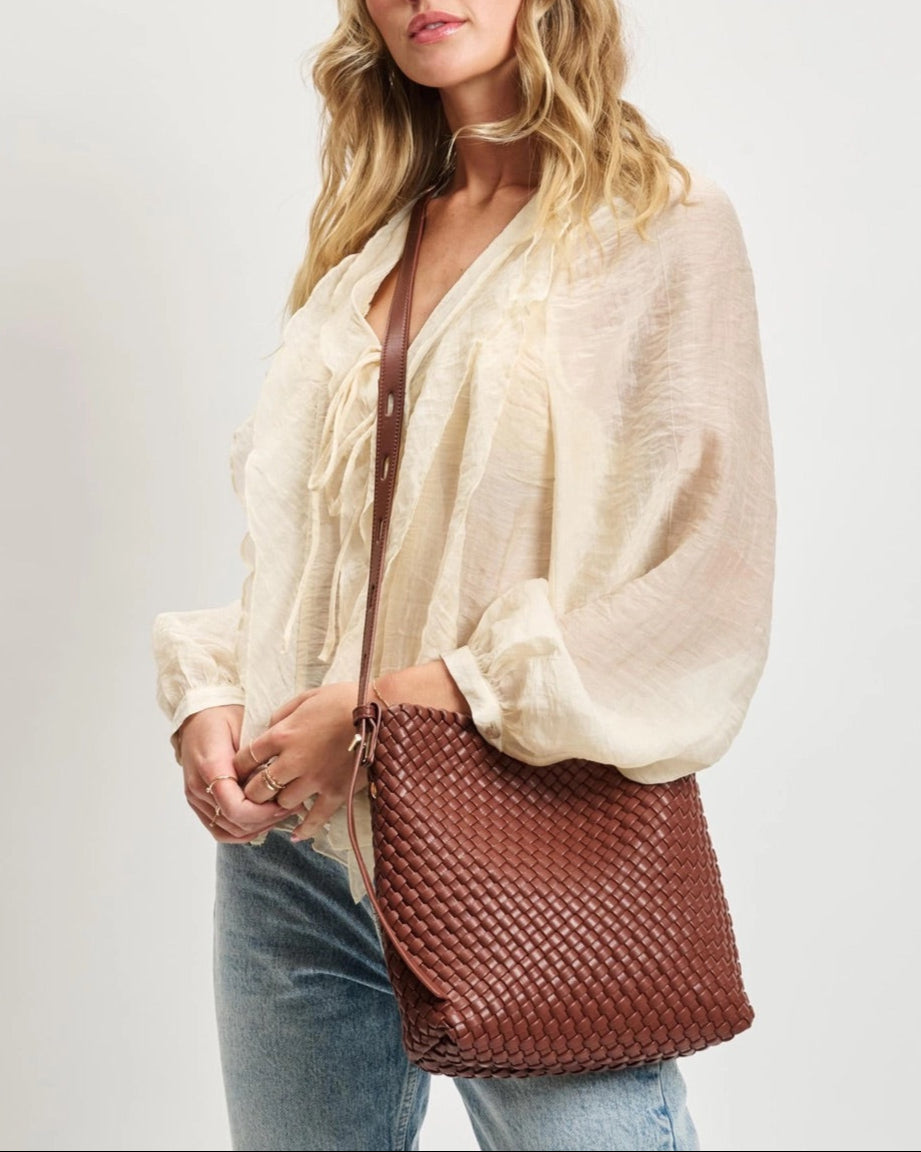 Isadora Chocolate Woven Bucket Bag