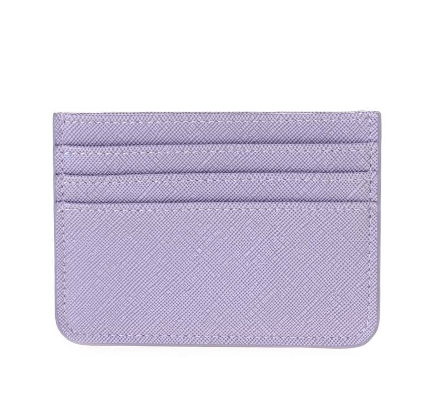 Pastel slim vegan leather wallet with multiple card slots, shown in Lavender.