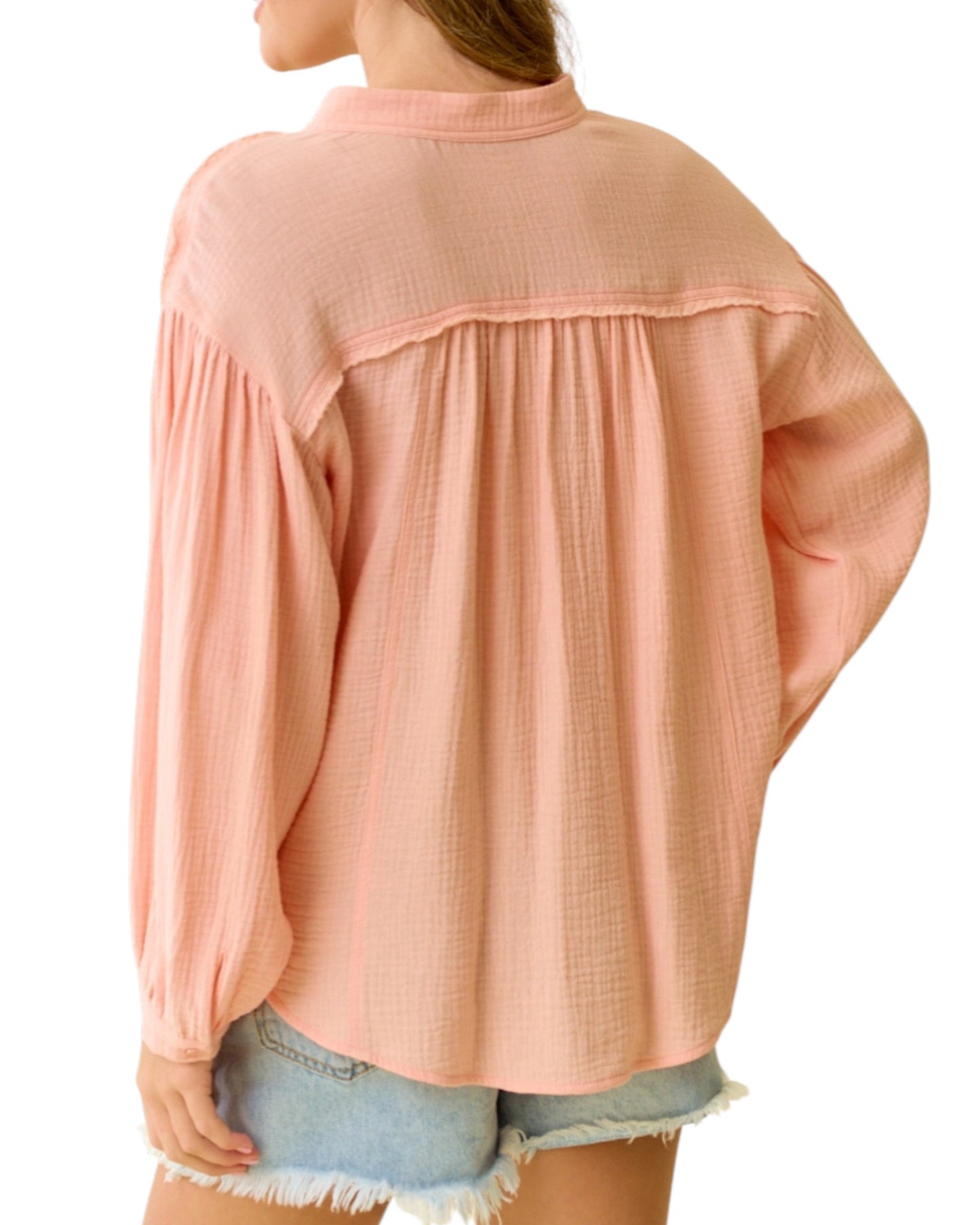 Just Peachy 100% Cotton Button Up Top