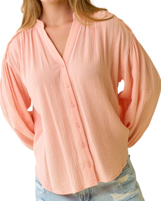 Just Peachy 100% Cotton Button Up Top
