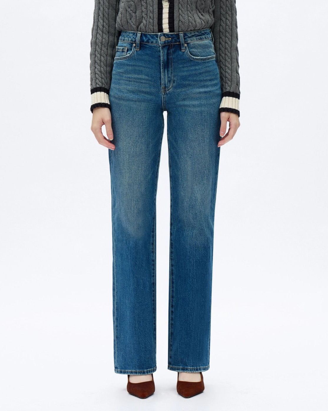 Straight Leg High-Rise Comfort Stretch Jeans in Retro Medium Blue.