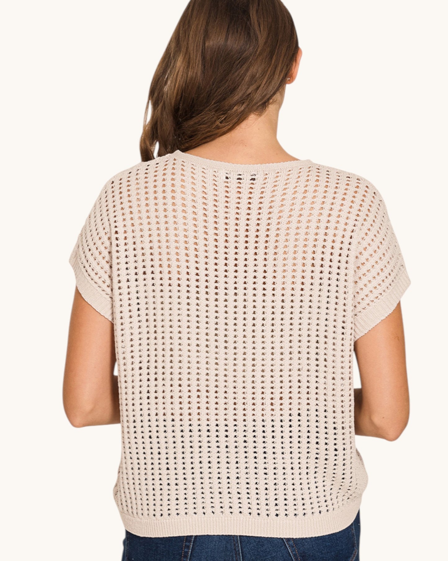 Sand Beige American Flag Open Knit Top