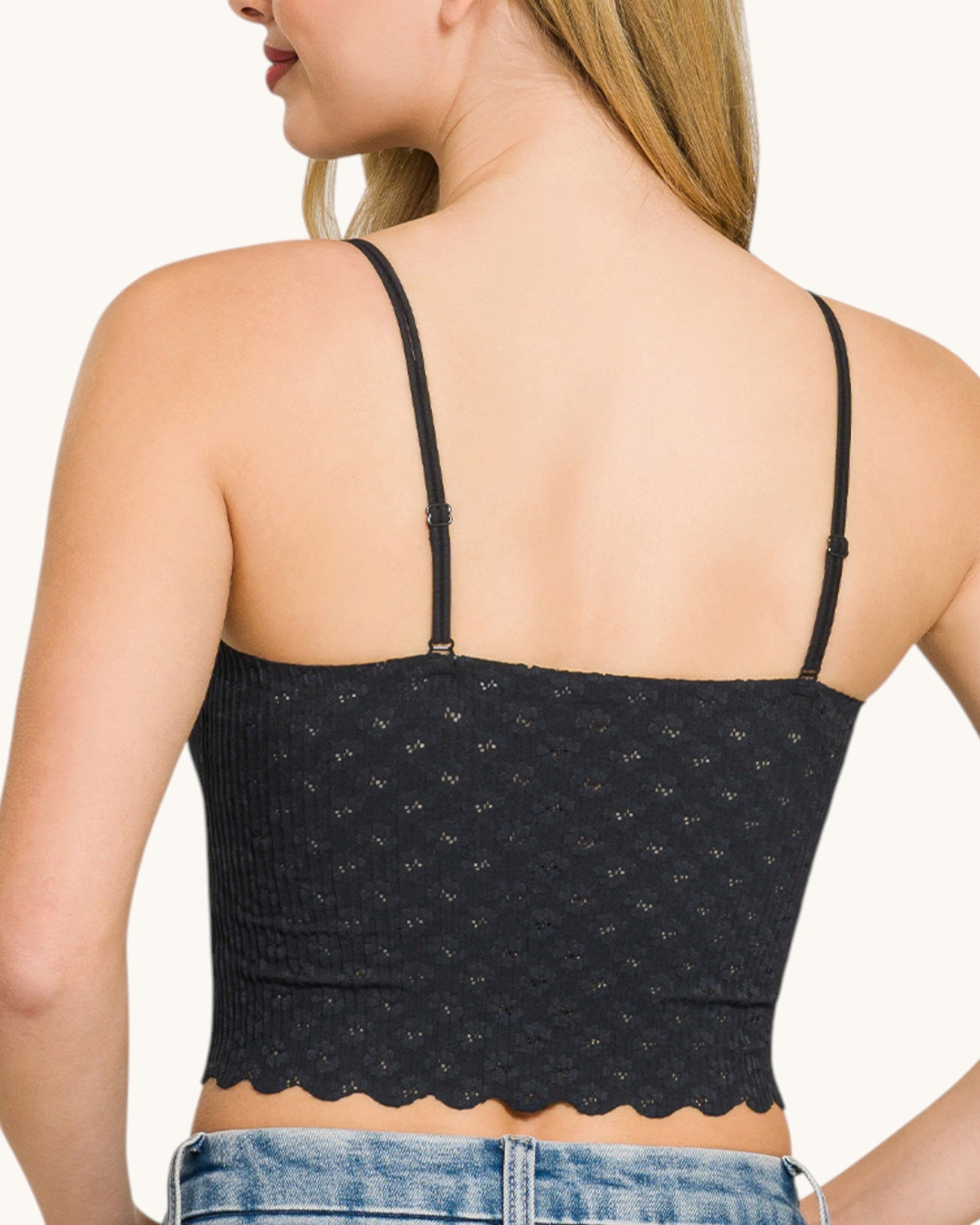 Pointelle Eyelet Bralette (Black)