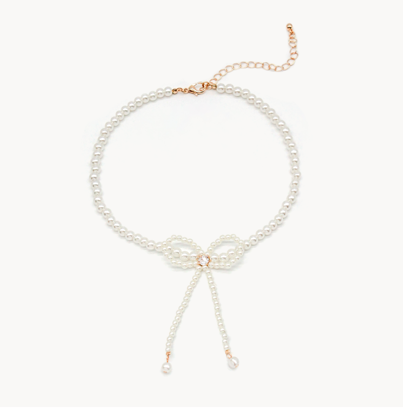 Dainty Pearl 14K Angel Bow Necklace