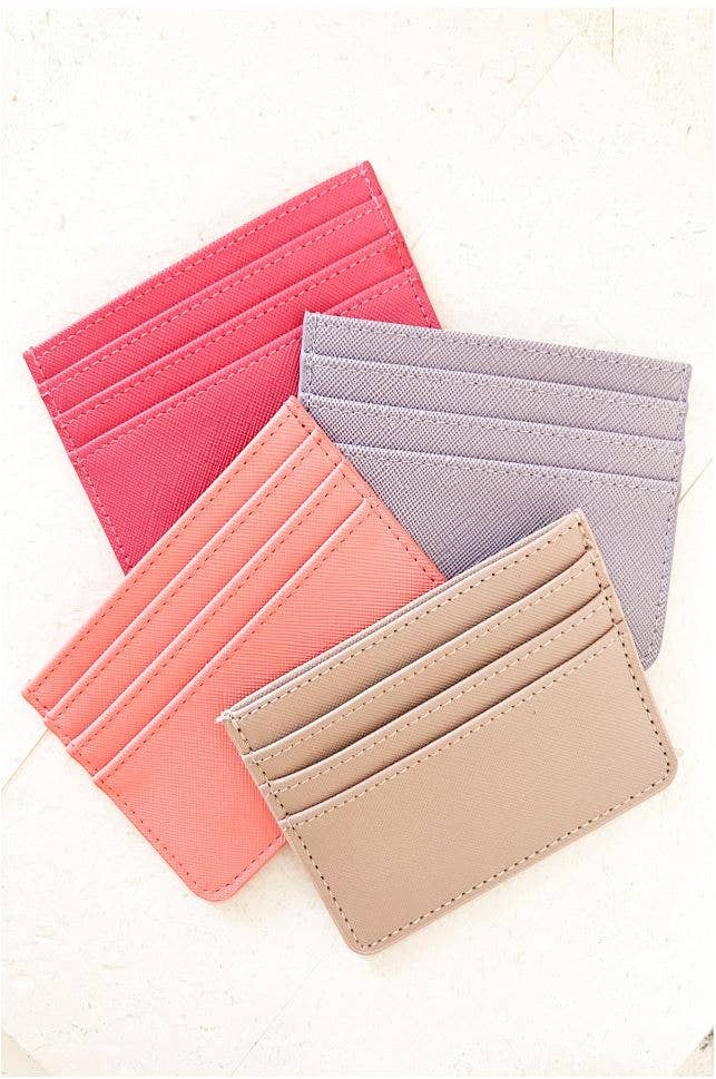 Pastel slim vegan leather wallets with multiple card slots.