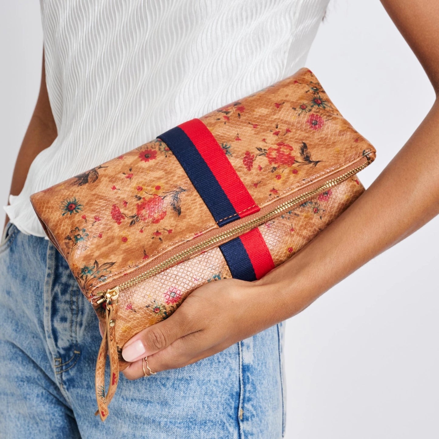 Jules Vegan Leather Stripe Clutch