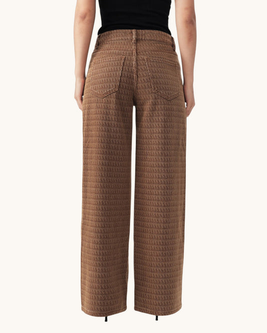 Bayeas Mid-Rise Wide Leg Soft Textured Jeans (Toffee)