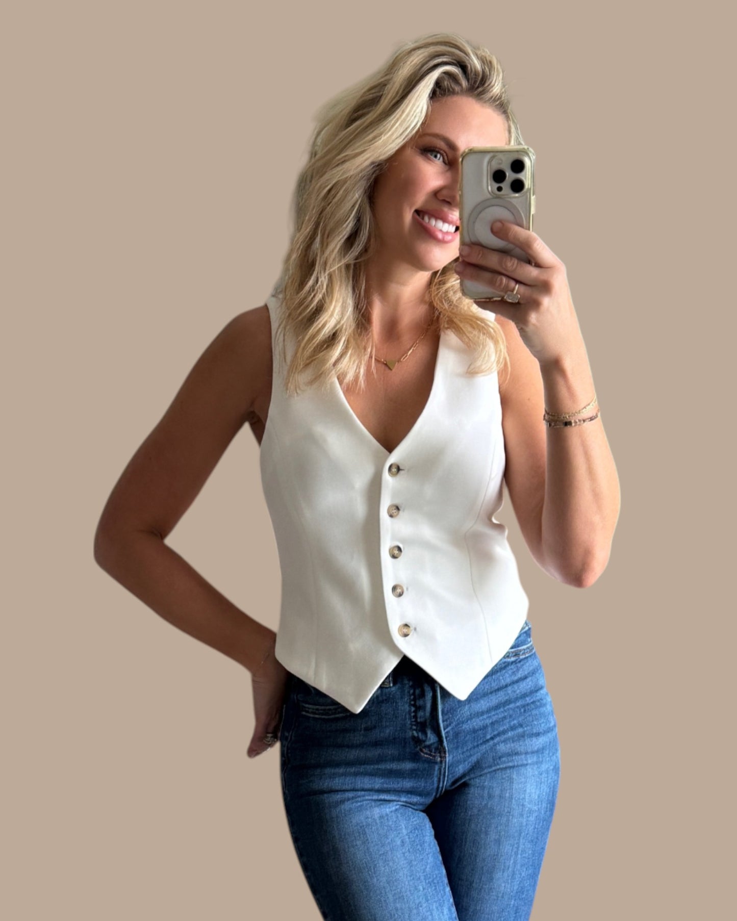 Ivory Ponti Knit Stretch Sleeveless Vest