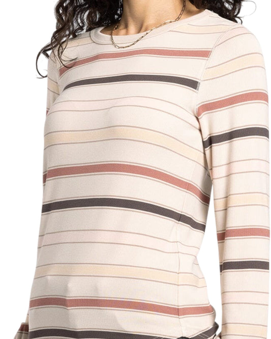 Desert striped long sleeve crew neck top with lightweight micro modal fabric