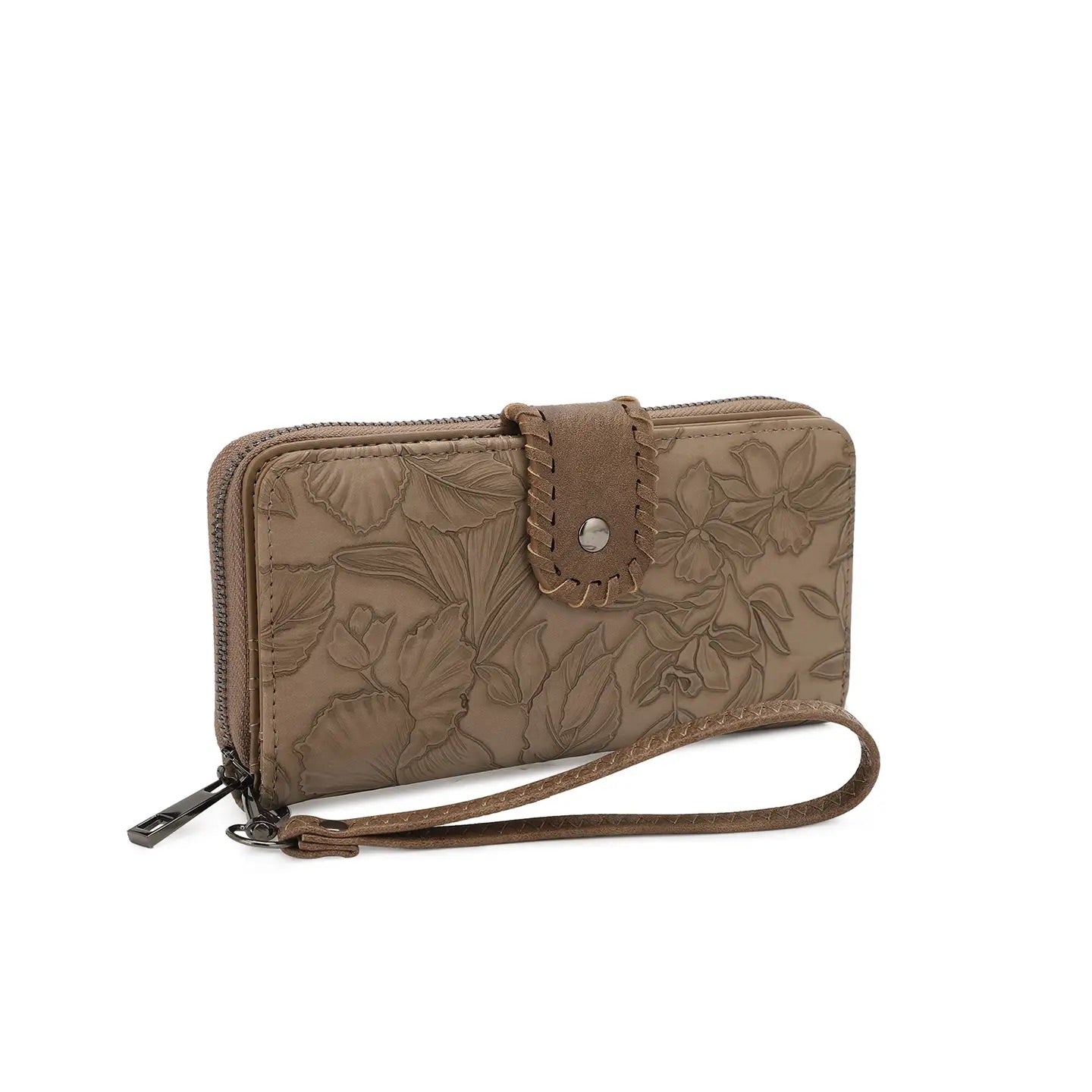 Stone Floral Embossed Wristlet Wallet