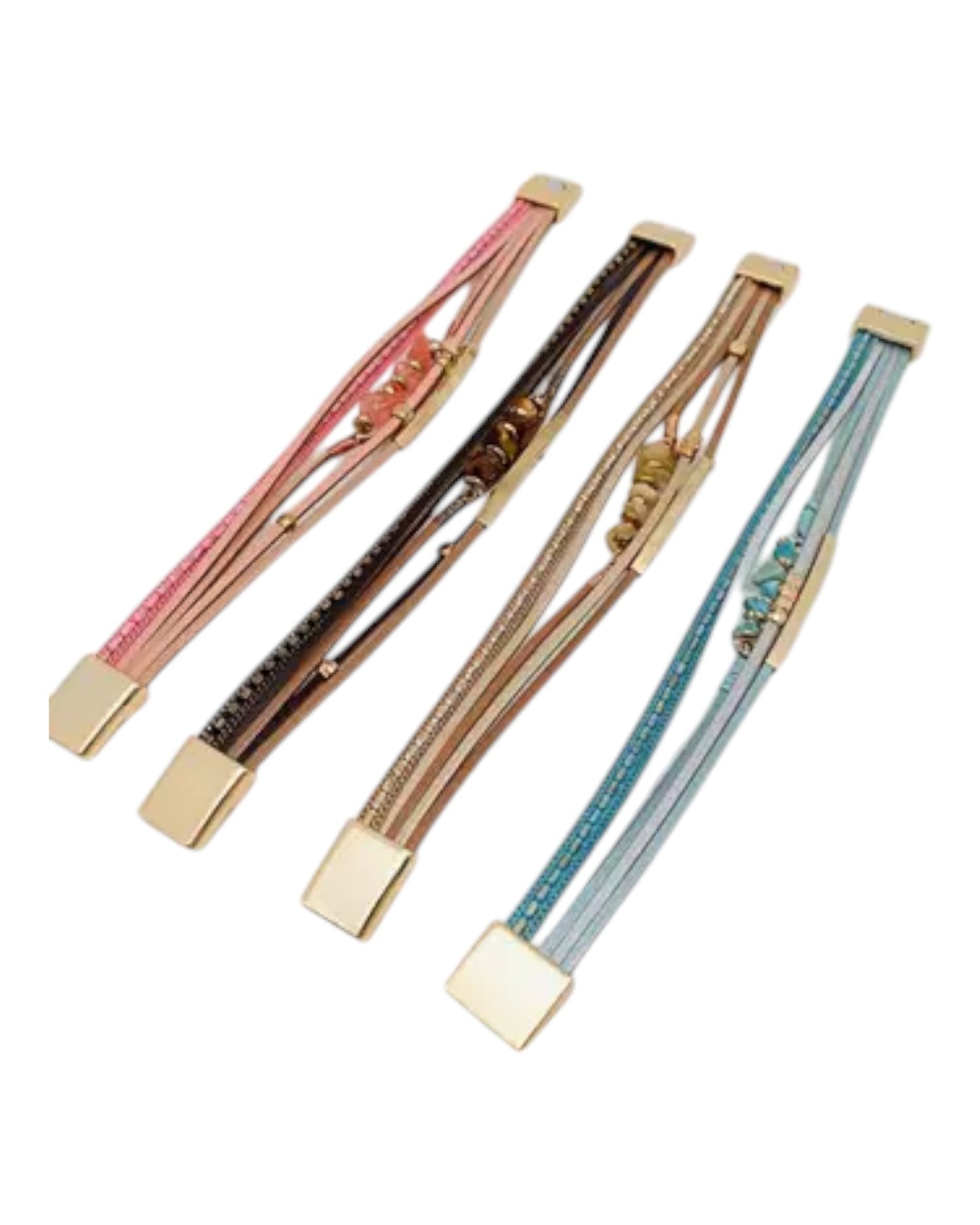 Aqua Boho Natural Stone & Leather Woven Bracelet