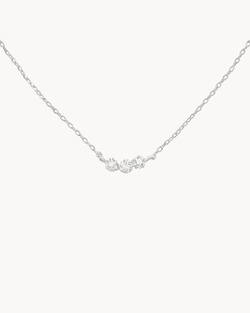 Dainty cubic zirconia trio necklace, sterling silver dipped, adjustable length.