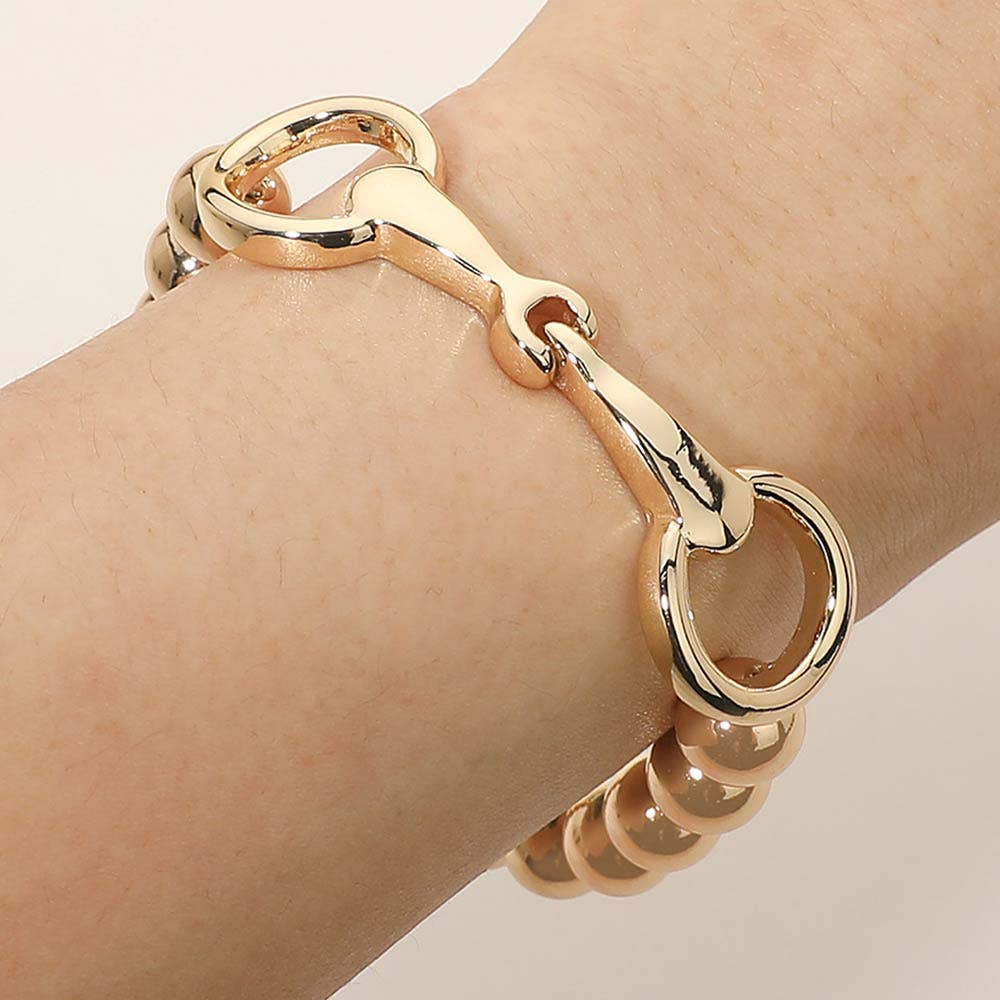 Gold Horsebit Beaded Stretch Bracelet