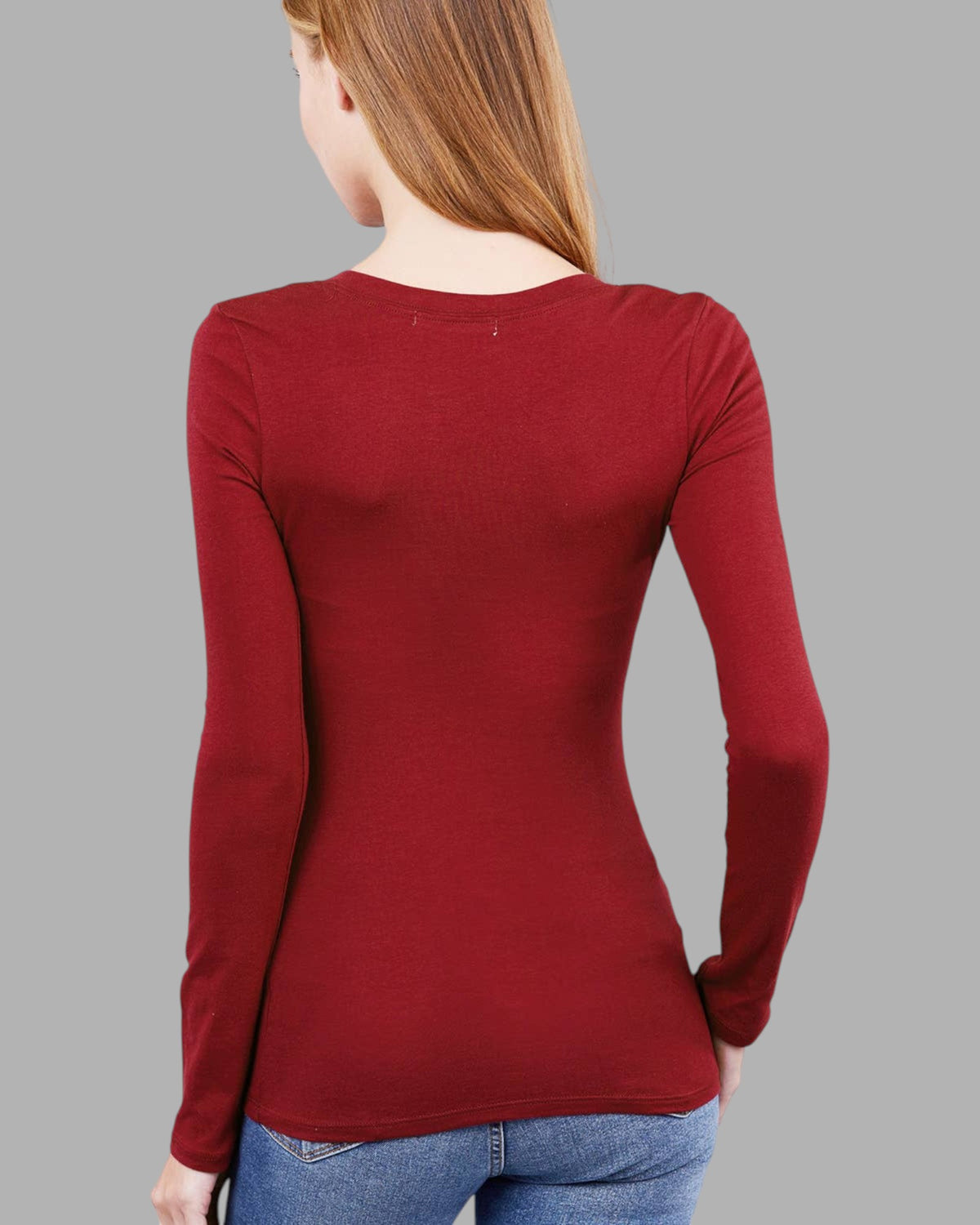 Essential Long Sleeve Scoop Neck Top (Burgundy)