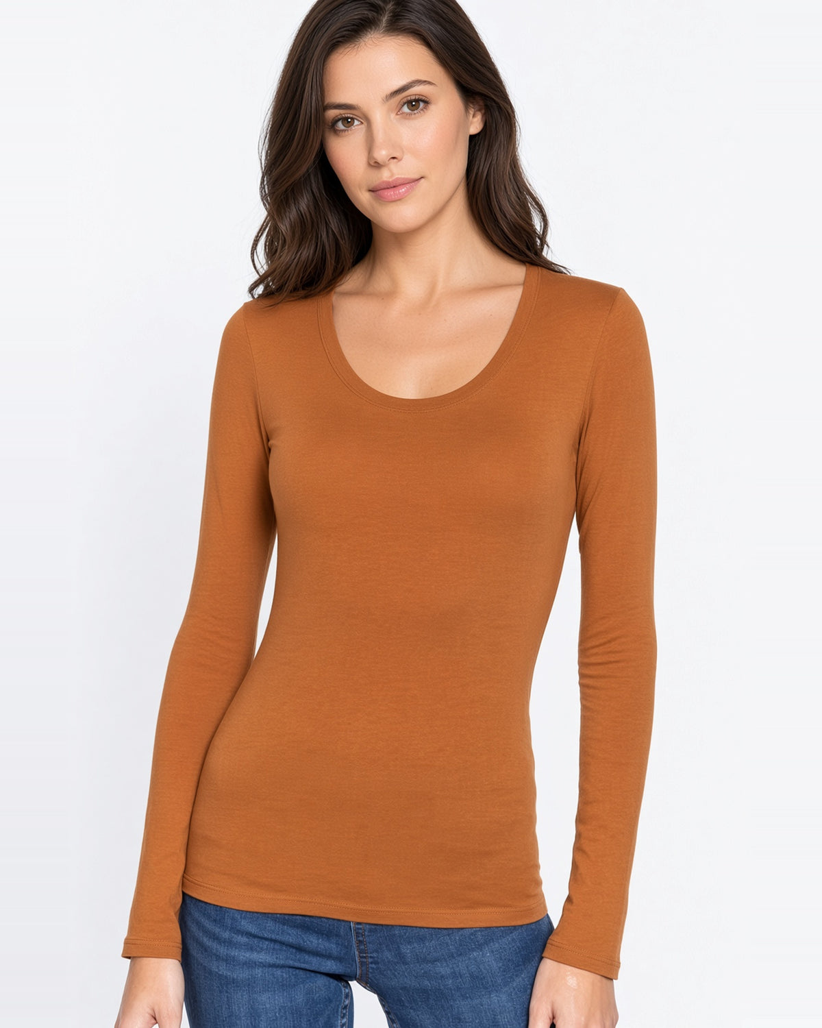 Essential Long Sleeve Scoop Neck Top (Butter Scotch)