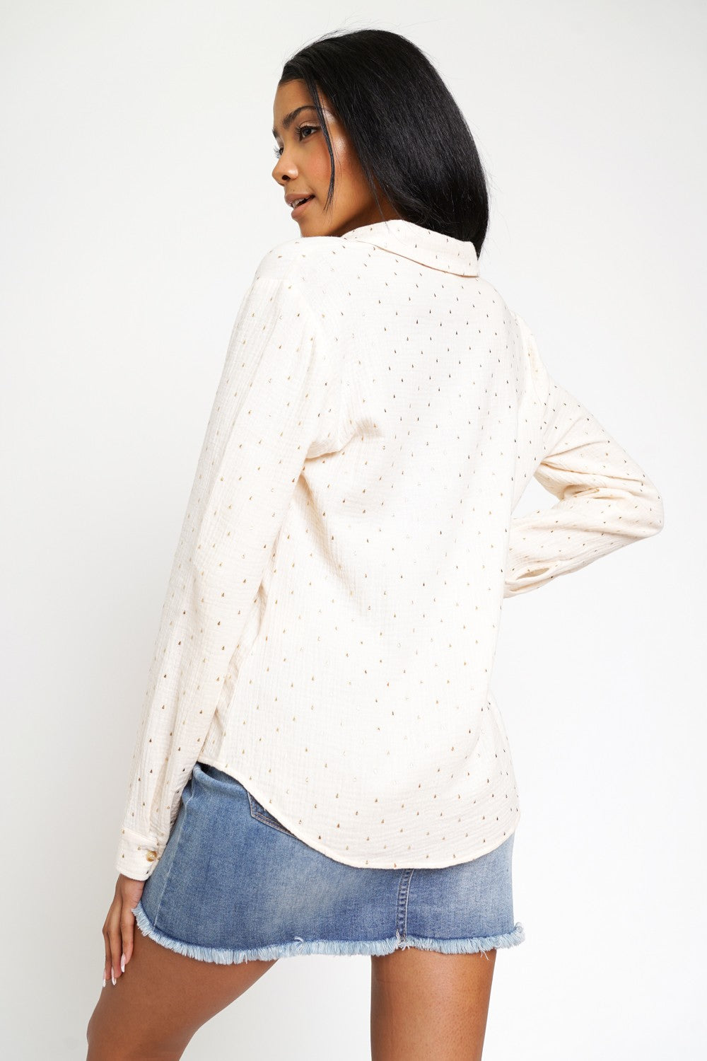 Midas Touch Cream & Gold Flecked Long Sleeve Button Up