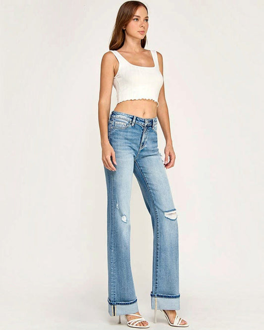 Petra 153 Mid Rise Vintage Flare Cuffed Jean