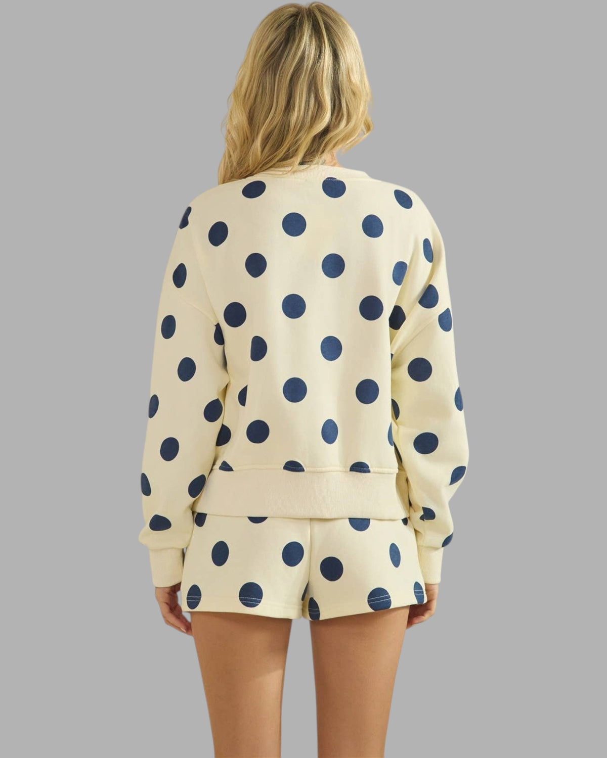 Navy & Butter Cream Polka Dot Crew Neck Sweatshirt