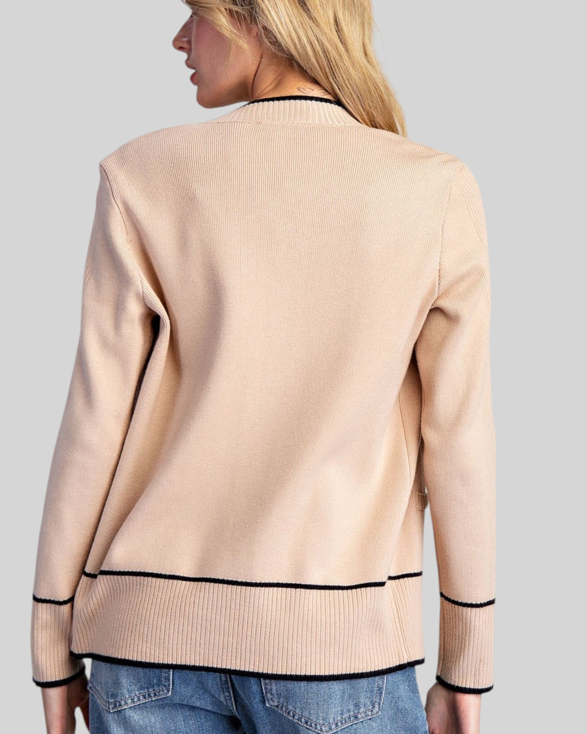 Sand & Black Contrast Trim Cardigan