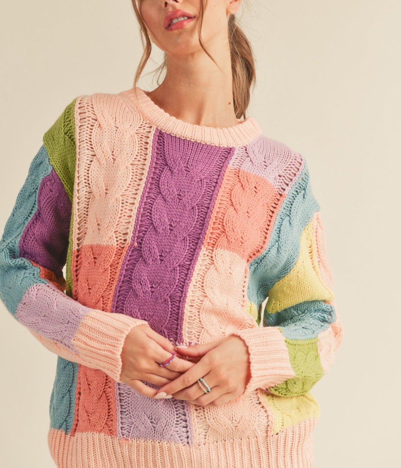 Spring Fever Multi-Color Cable Knit Sweater